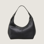 Black leather handbag on a white background