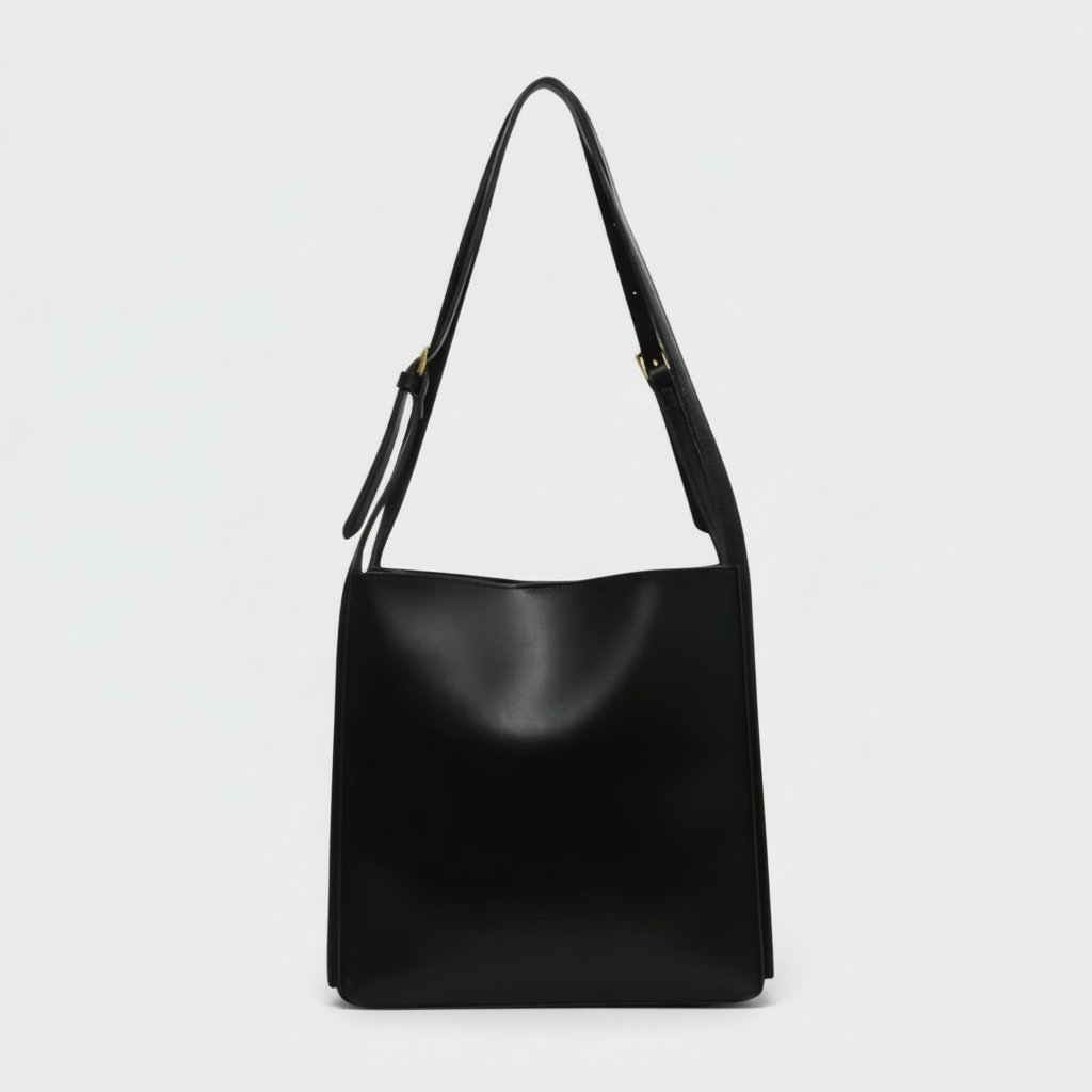 Black shoulder bag on a white background