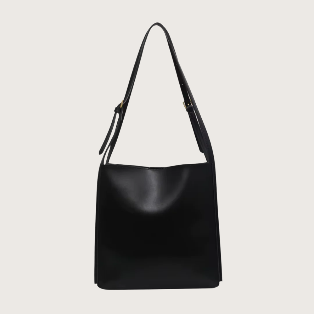 Black shoulder bag on a white background