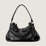 Black retro leather handbag on a white background
