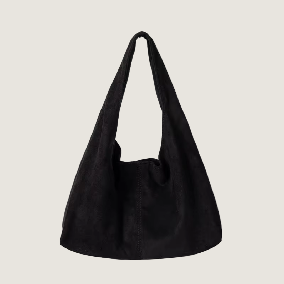 Black handbag on a white background