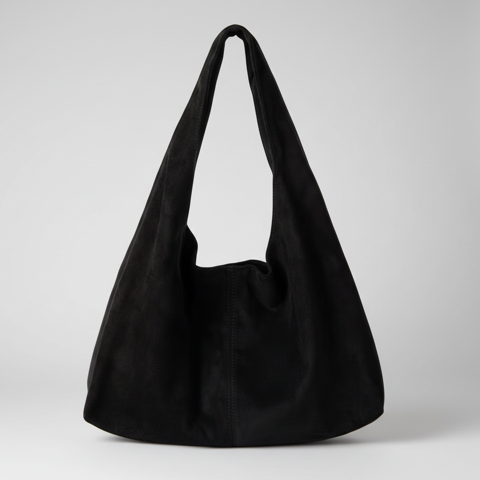 Black handbag on a white background