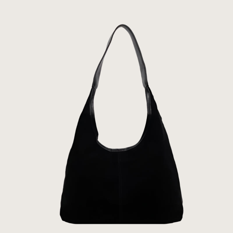 Black shoulder bag on a white background